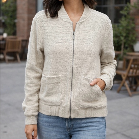 Sanctuary Sweaters - Sanctuary Neutral Knit Jacket Zip Front Cotton Blend Pockets Size L